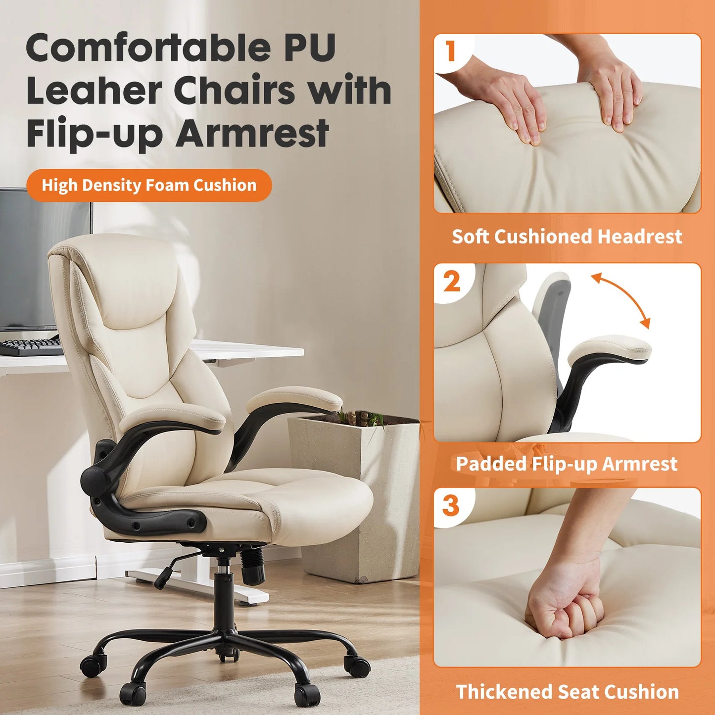 JHK Ergonomic Office Chair Heavy Duty With Flip Up Arms