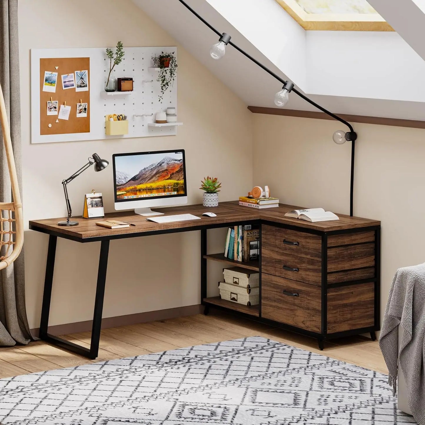 Little Tree L Shaped Computer Desk With Three Drawers