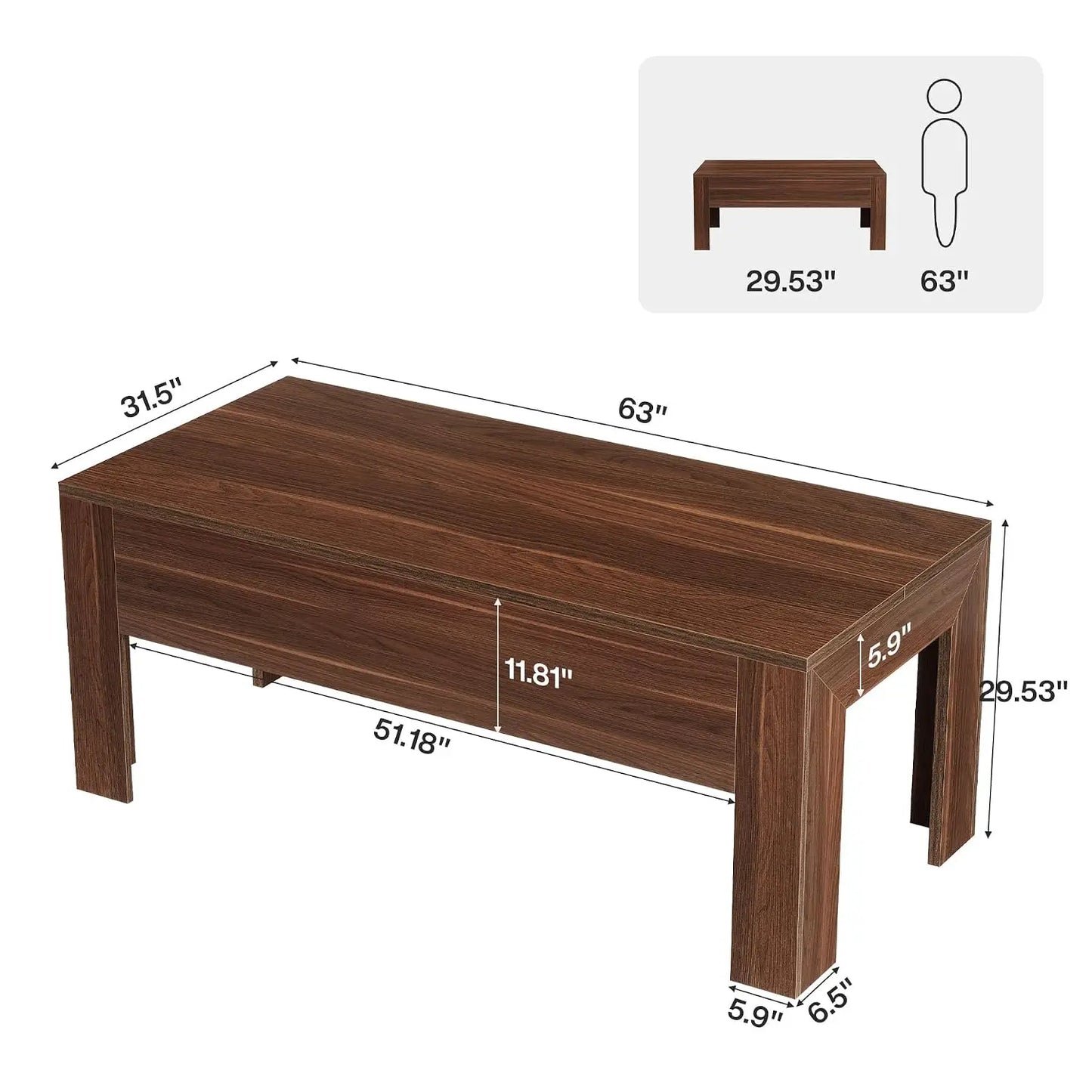 63" Modern Home Office Desk, Long Wooden Computer Desk, Walnut | Large Executive Office Desk for Home Office 31.5", Customized