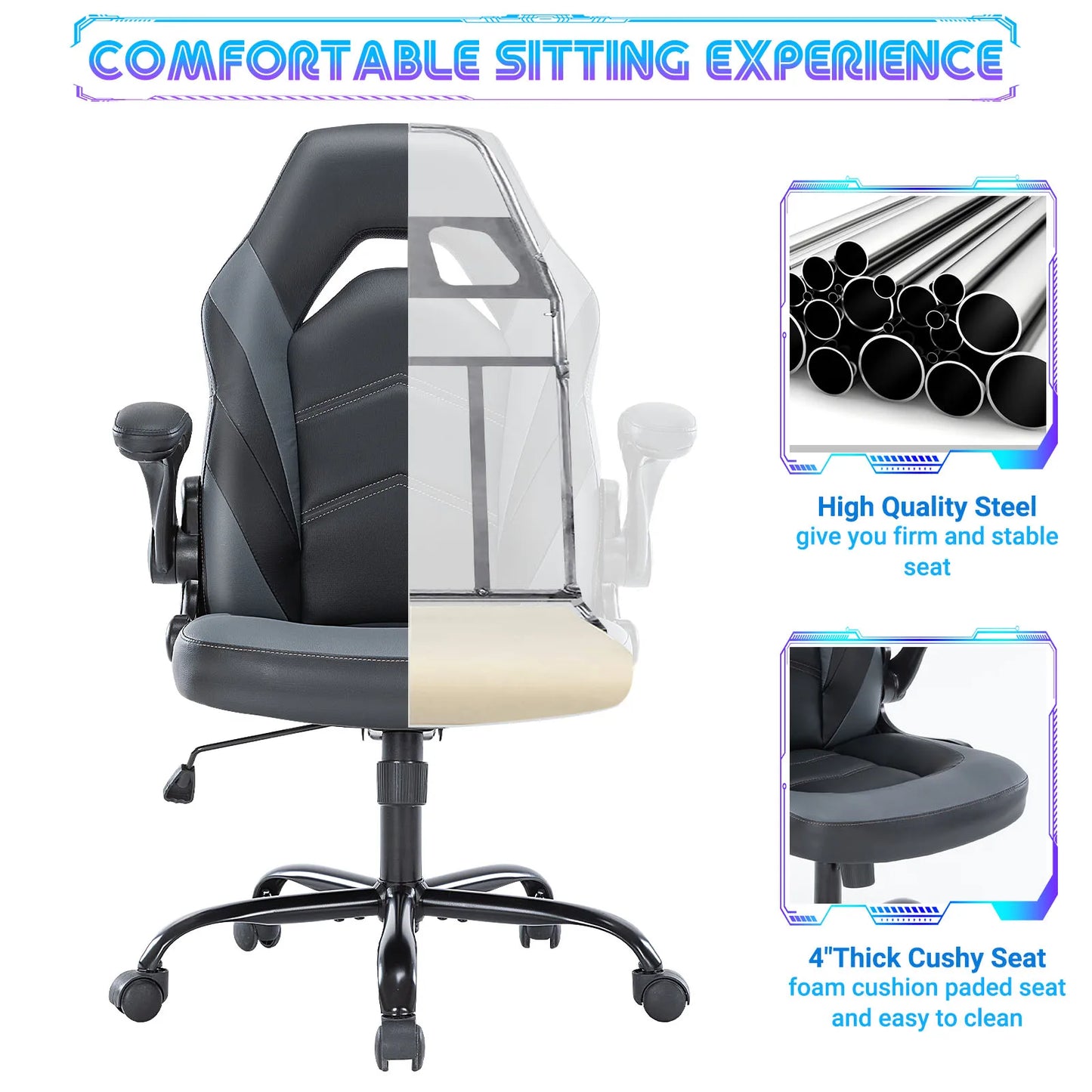 JHK Ergonomic Office Gaming Desk Chair With PU Leather Armrests