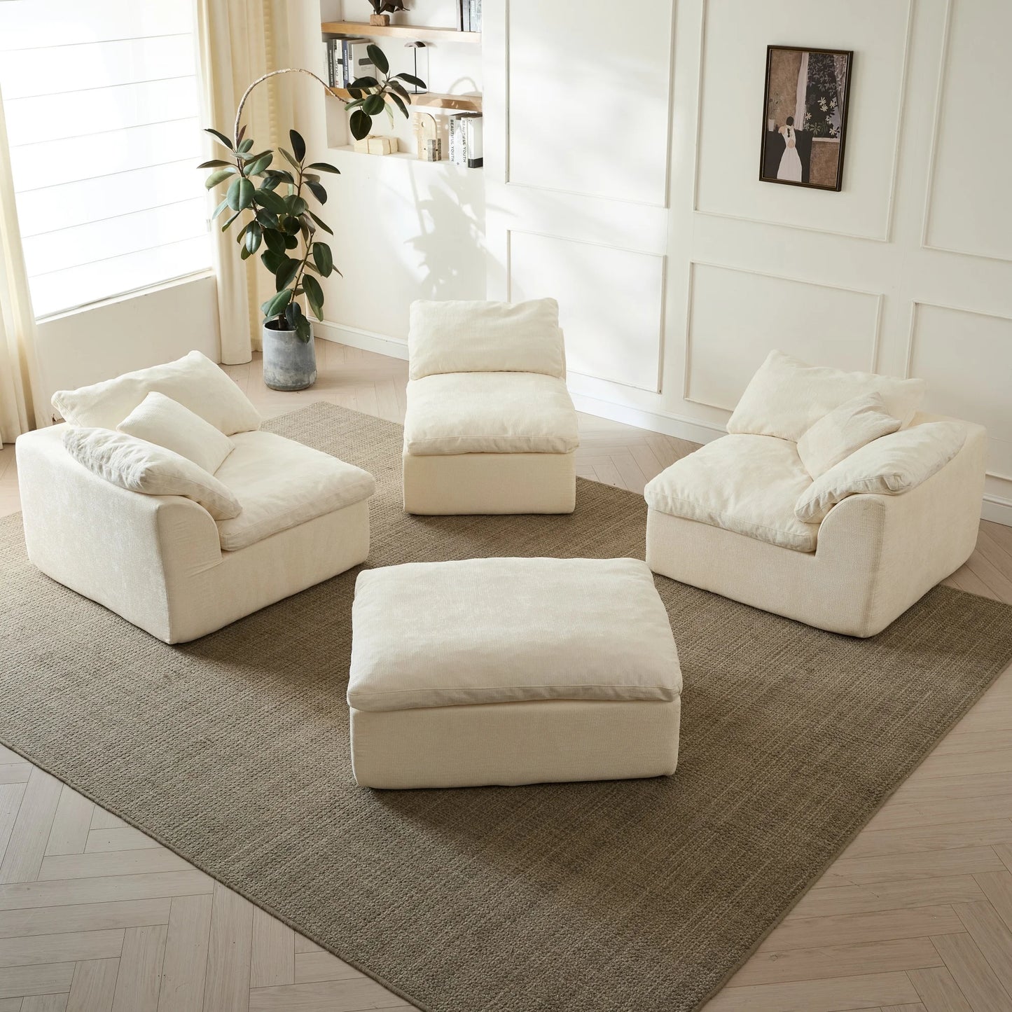 Yeflixvrau Modern Cloud L Shaped Modular Sofa With Ottoman