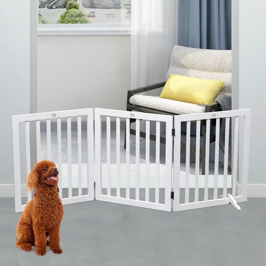 Freestanding Wooden Pet Gate Three Panel for Doorways and Stairs