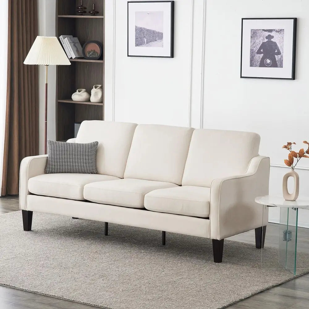 Small Couch Sofa 71 Comfy Couches for Living Room Beige 3 Seat Sofa Couch Mid Century Modern Sofa Furniture Couches with Scoope