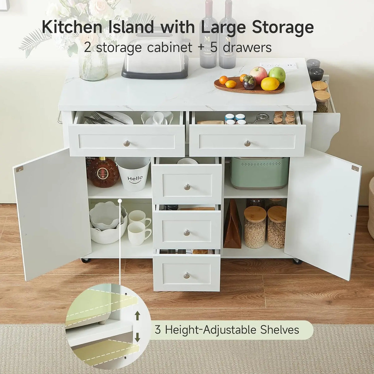 ONBRILL Rolling Kitchen Island Cart With Storage And Power Outlet