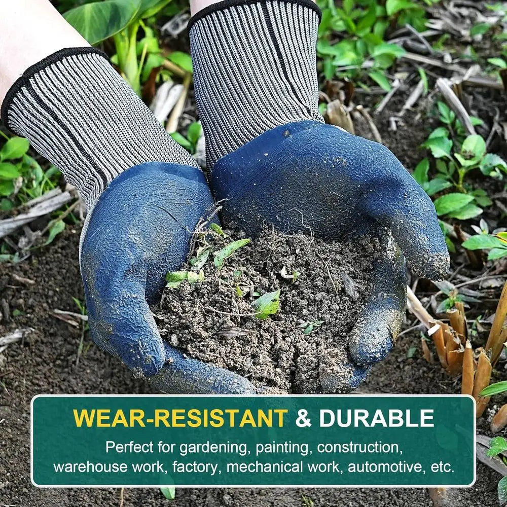 6 Pairs Latex Gardening Gloves with Grip, Protective Work Gloves for Lawn Yard