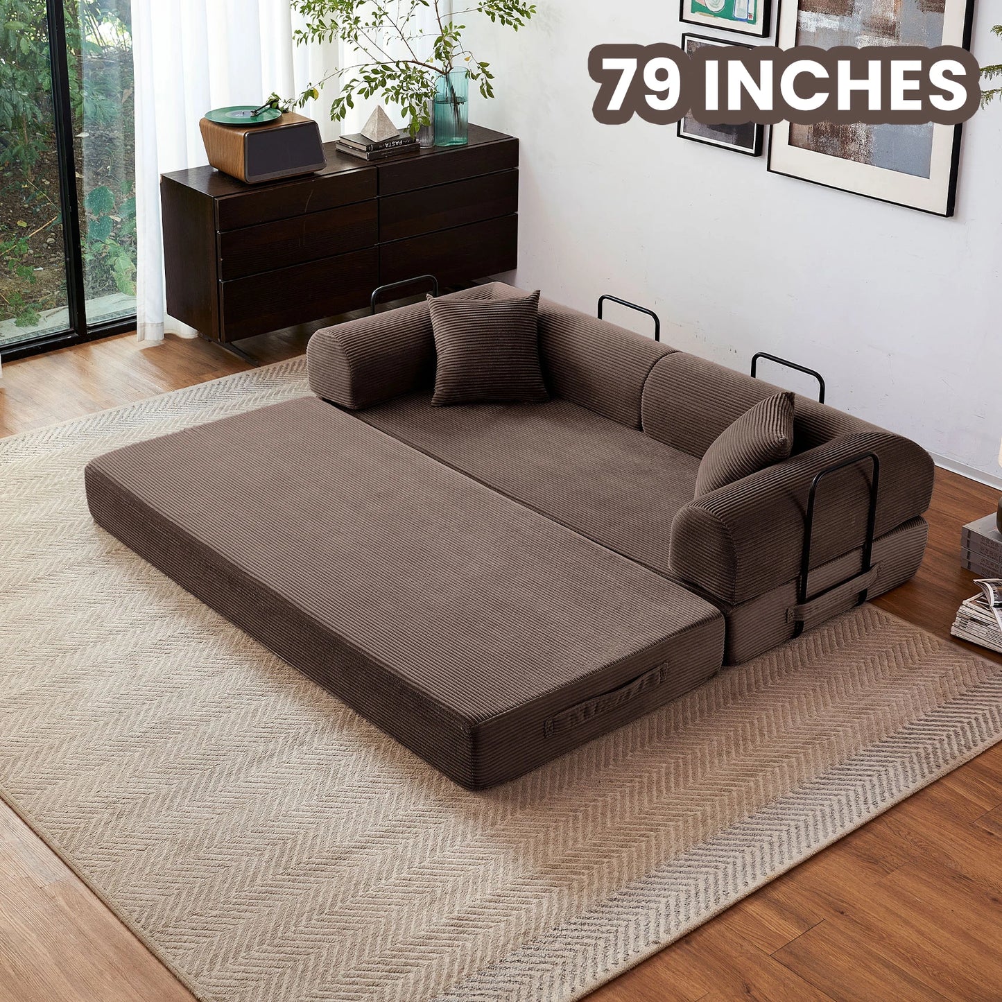 Convertible Futon Sofa Bed Foldable Couch With L Shaped Arms