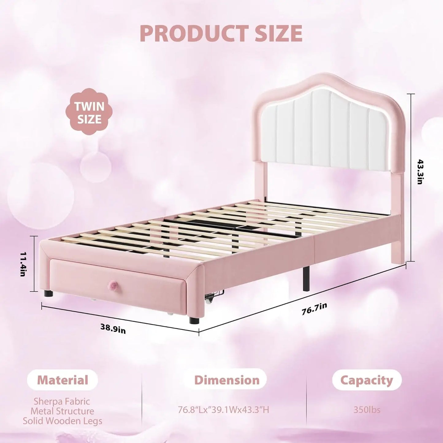 Studyset Kids LED Crown Upholstered Bed Frame With Velvet Headboard