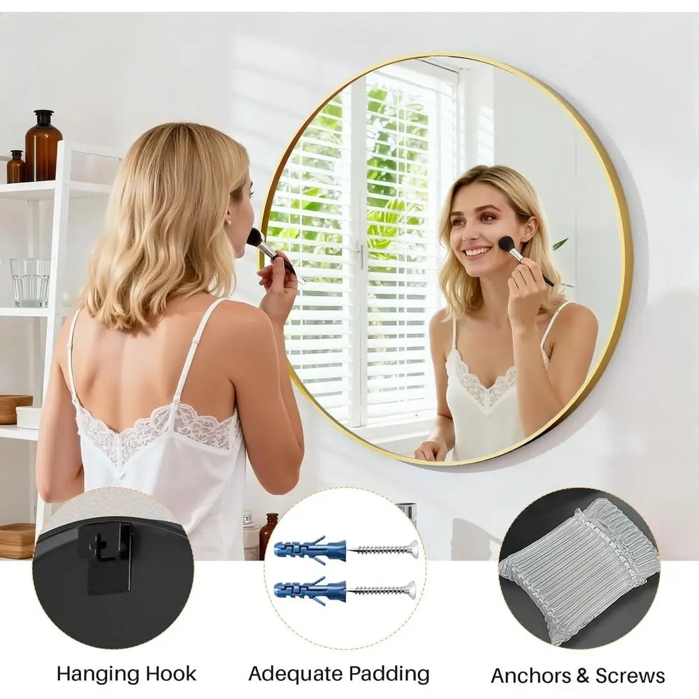 Round Vanity Mirror With Tempered Glass For Wall Mounting