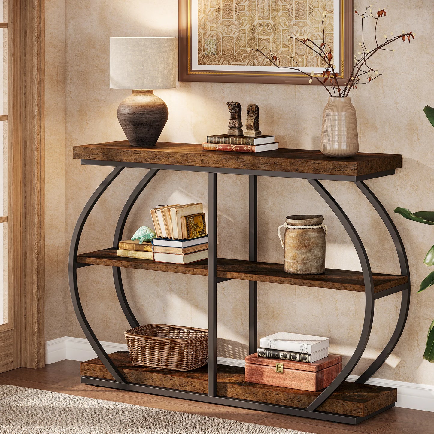 Tribesigns Console Table Industrial Arched Frame With Storage Shelves