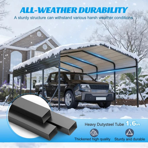 Metal Carport,Garage with Upgraded Triangle Reinforced Frame&4 Poles,Galvanized Steel Hardtop Roof