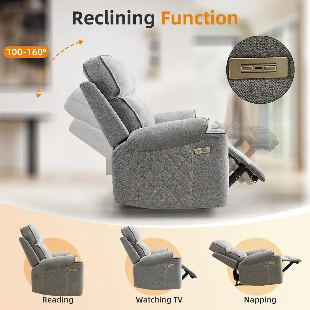 Power Recliner Chair, Electric Fabric Reclining Sofa with Cup Holders, USB TypeC Charging Ports, for Small Living Room, Bedroom