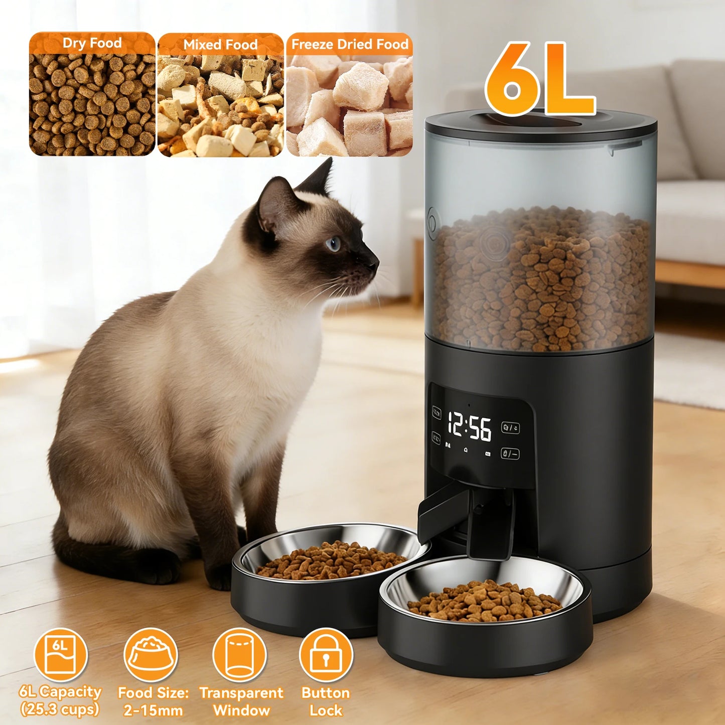 Automatic Timed Pet Feeder With Dual Stainless Bowls