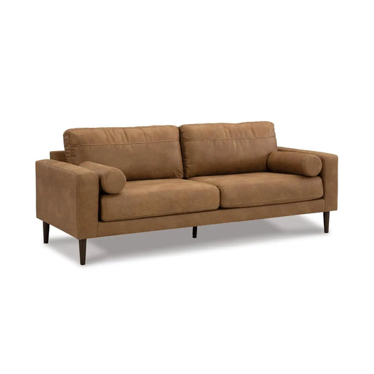 Faux Leather Sofa with Bolster Pillows Loose Cushions Faux Wood Accent Legs 85"x35"x35" Dark Brown Customized