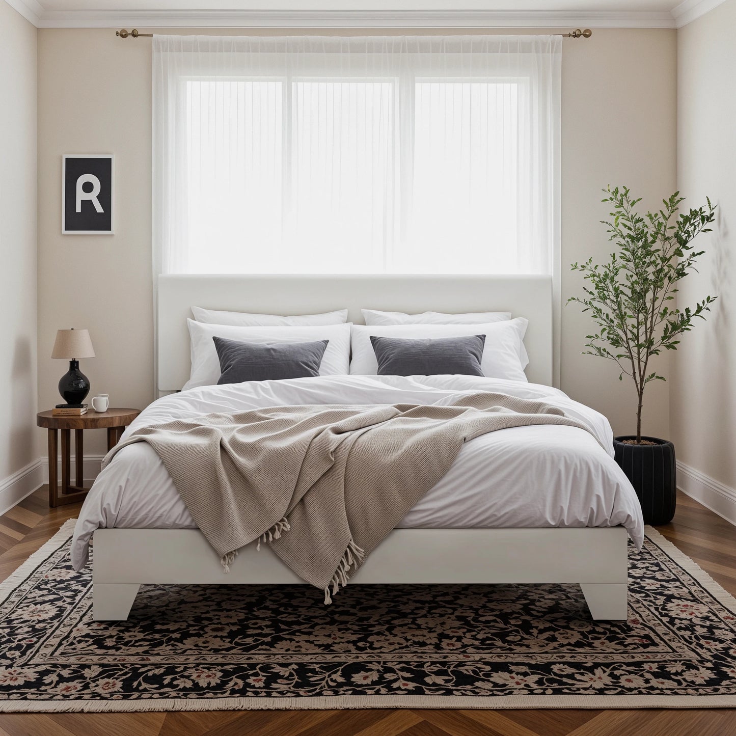 HOOMIC Upholstered Bed Frame With Adjustable Headboard In Linen Fabric