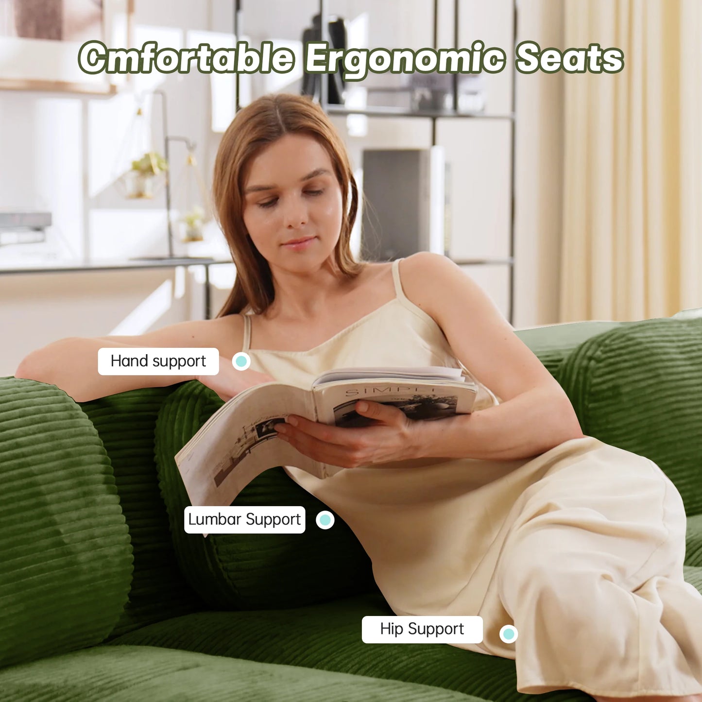Modern Corduroy Loveseat Sofa With Curved Armrests And Plush Comfort