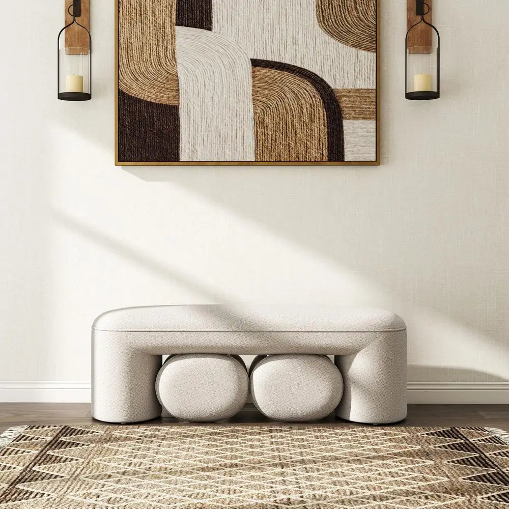 3Piece Nesting Upholstered Bench with 2 Stools, 53 Chenille Accent Waterfall Bench Modern End of Bed Entryway Bench Bedroom Ben