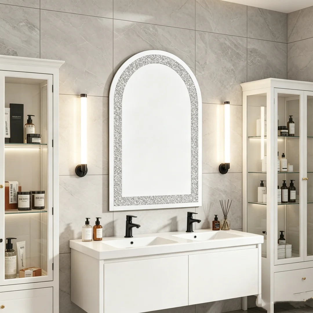 Luvodi Arched Wall Mirror With Crushed Diamond Decorative Frame