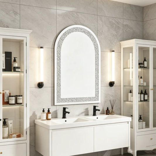 Luvodi Arched Wall Mirror With Crushed Diamond Decorative Frame