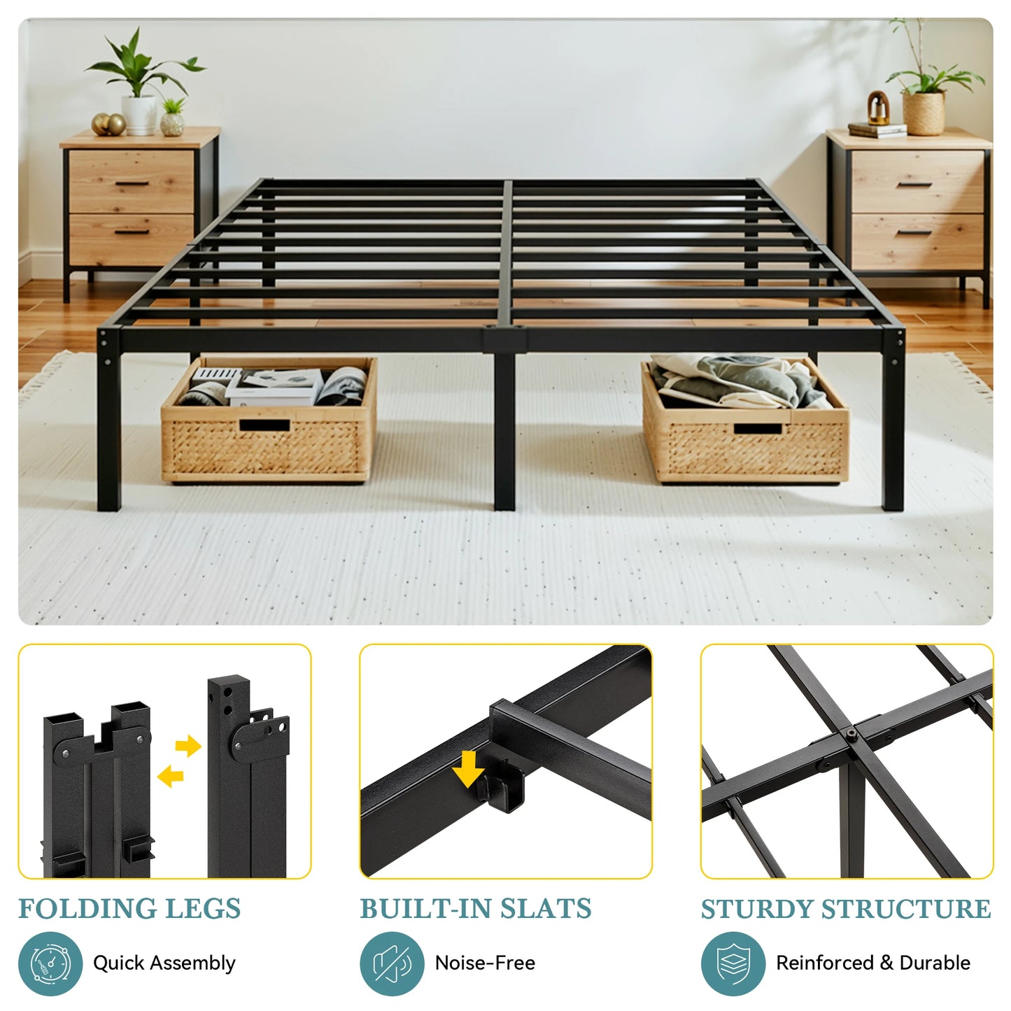 HOOMIC Metal Platform Bed Frame With Storage Space Easy Assembly
