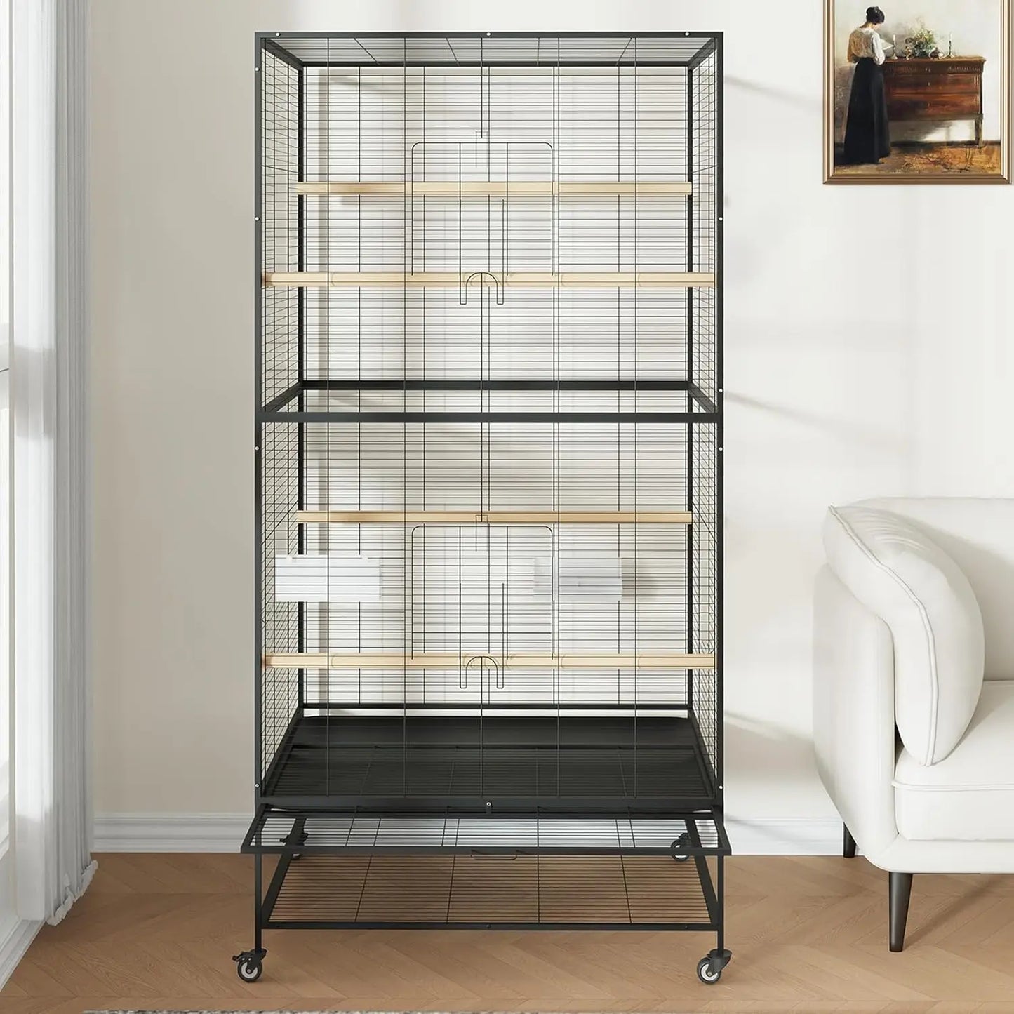 Studyset Parrot Parakeet Cage Wrought Iron Rolling Stand