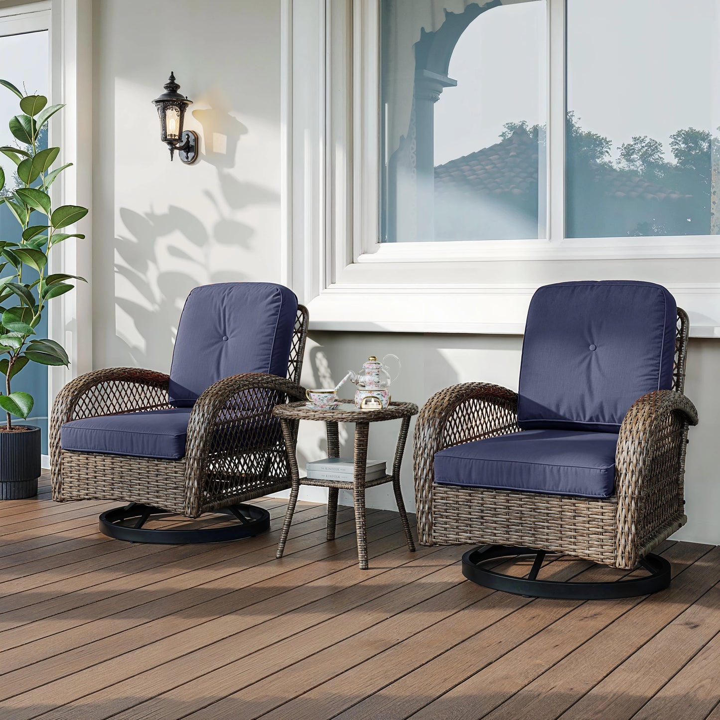 Outdoor Patio Furniture Set With Cushions And Rotating Rocking Chairs