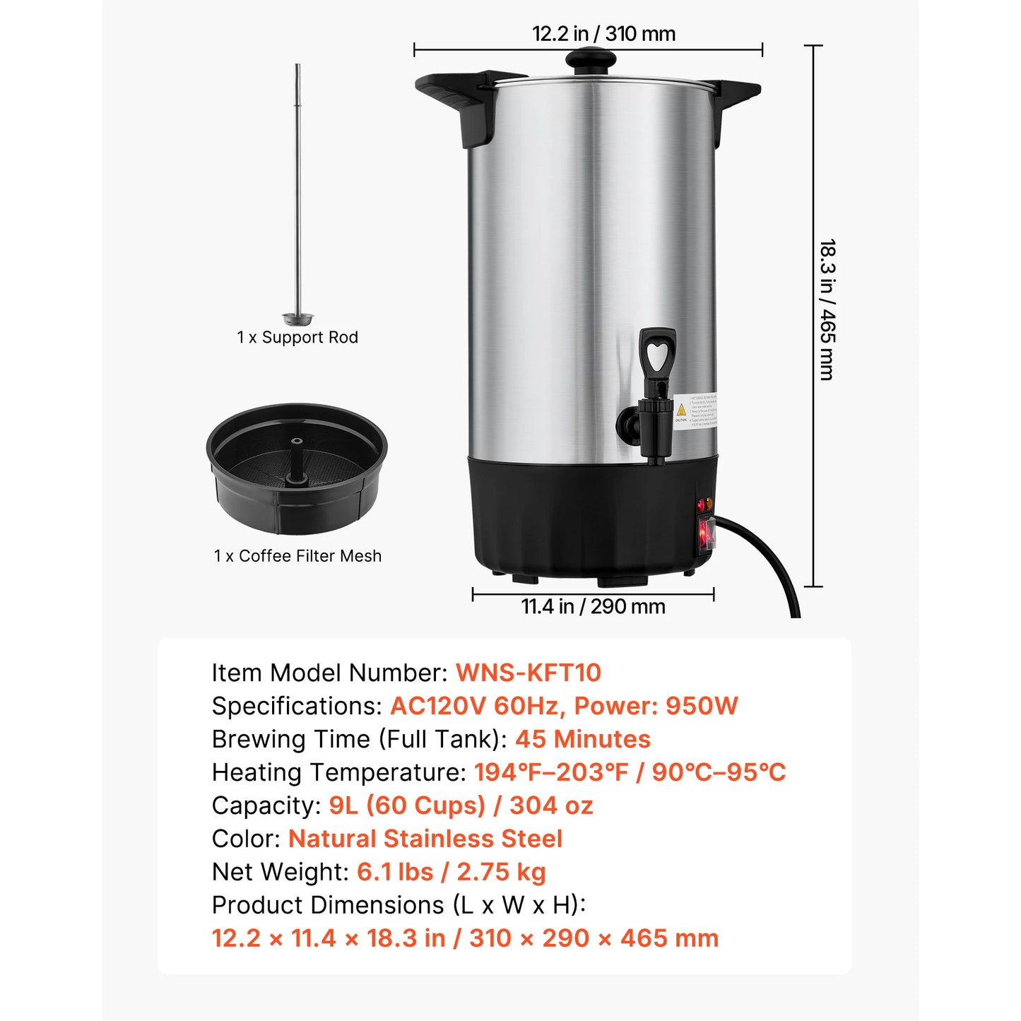 SucceBuy Commercial Coffee Urn Hot Beverage Dispenser With Dripless Faucet