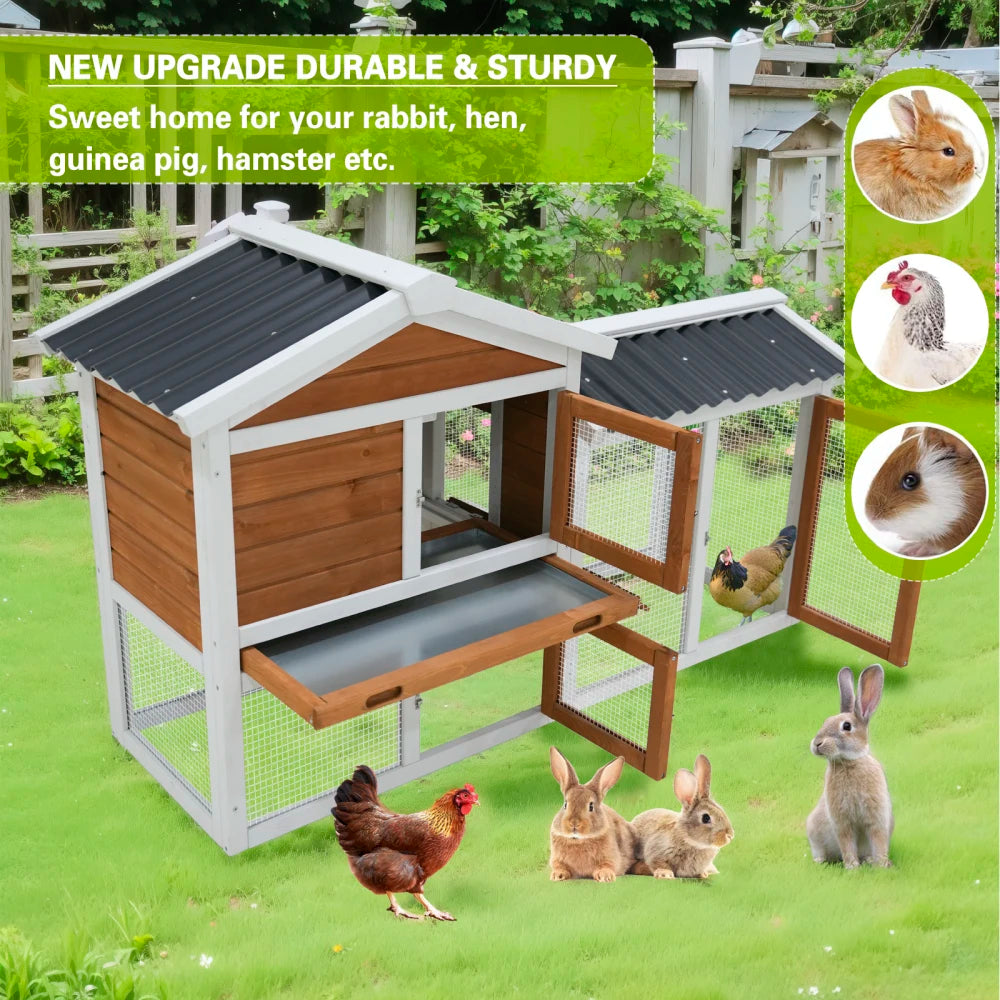Wooden Outdoor Indoor Roof Waterproof Bunny Hutch Rabbit Cage Guinea Pig Coop PET House for Small To Medium Animals with Stairs