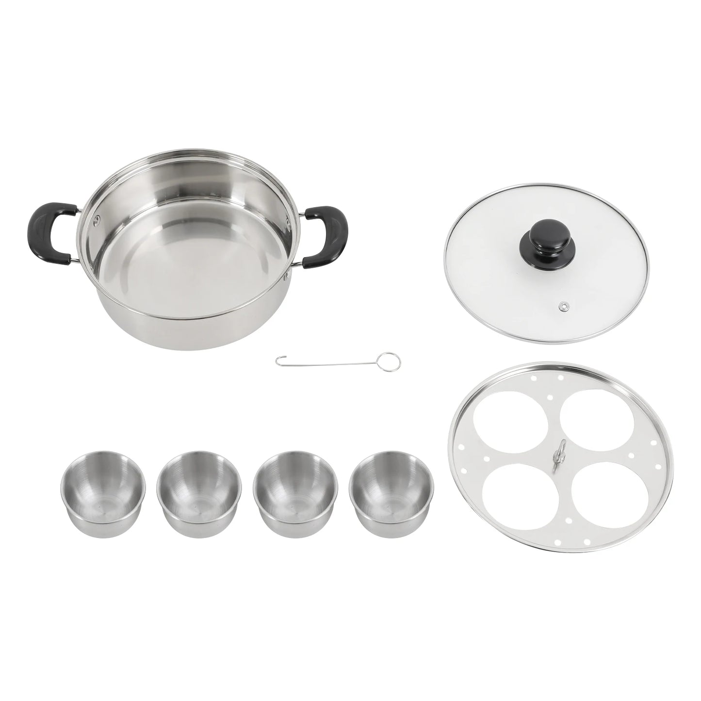 Bymaocar Stainless Steel Egg Steamer Pot With Glass Lid Rack