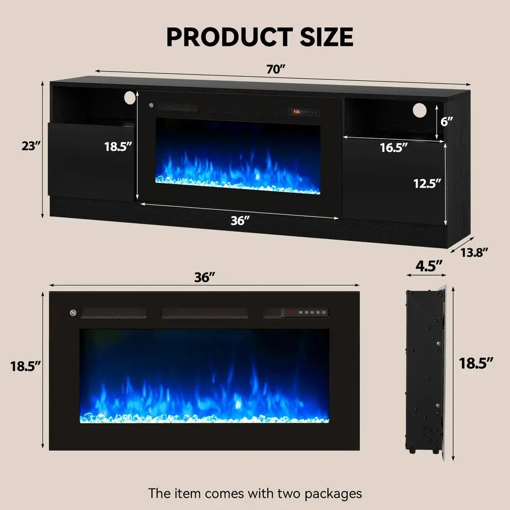 Fireplace TV Stand with 36 Electric Fireplace, LED Light Entertainment Center for TVs Up to 80, HighGloss Door, Modern TV Conso