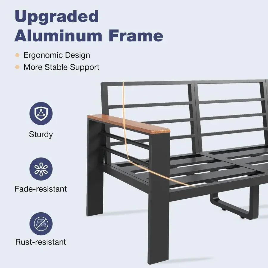 Aluminum Patio Furniture Set 5 Seats, Oversized Outdoor Sectional with Washable Thick Cushions, Coffee Table, Patio Conversatio