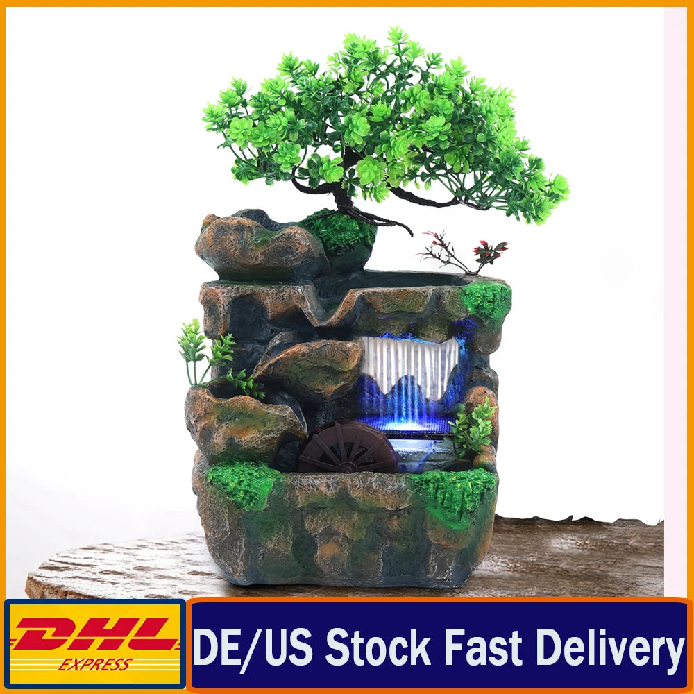 Indoor Room Waterfall Desktop Fountain Colour Changing Led Lighting Zen