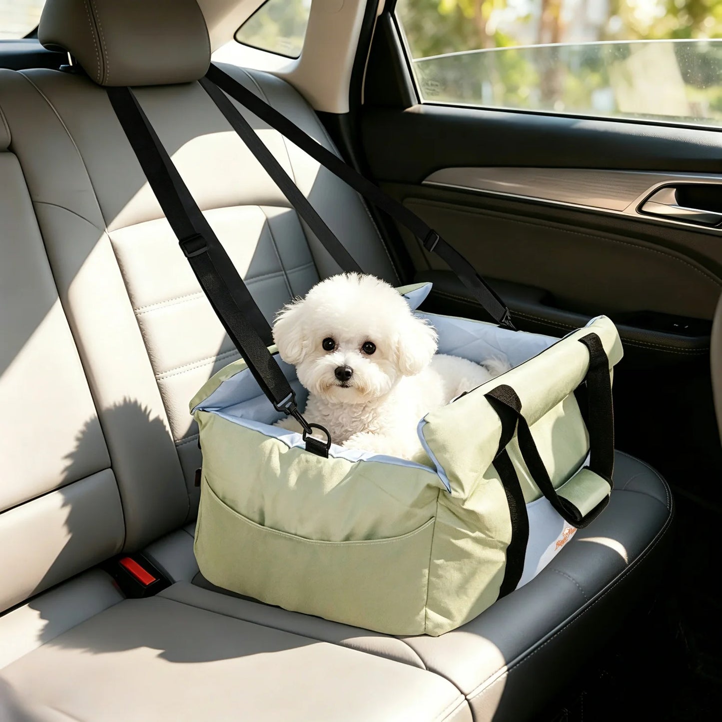 Soft Pet Car Travel Carrier Bed With Safety Belt And Storage Pocket For Small Dogs