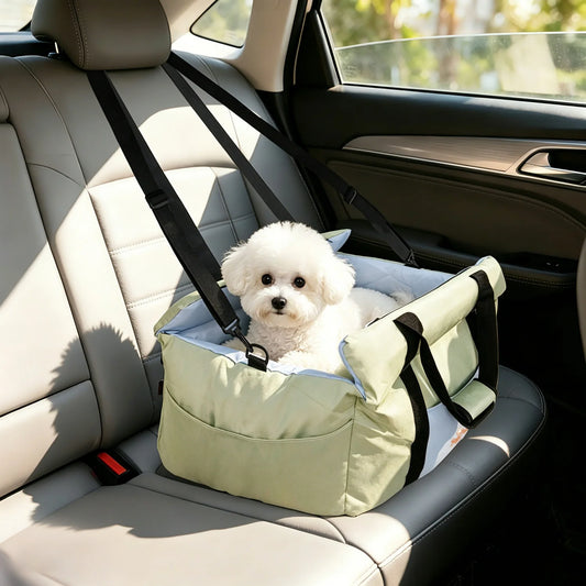 Soft Pet Car Travel Carrier Bed With Safety Belt And Storage Pocket For Small Dogs