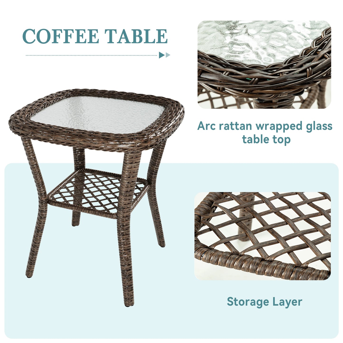 Outdoor 3 Piece Patio Set With Rotating Rocking Cushioned Chairs