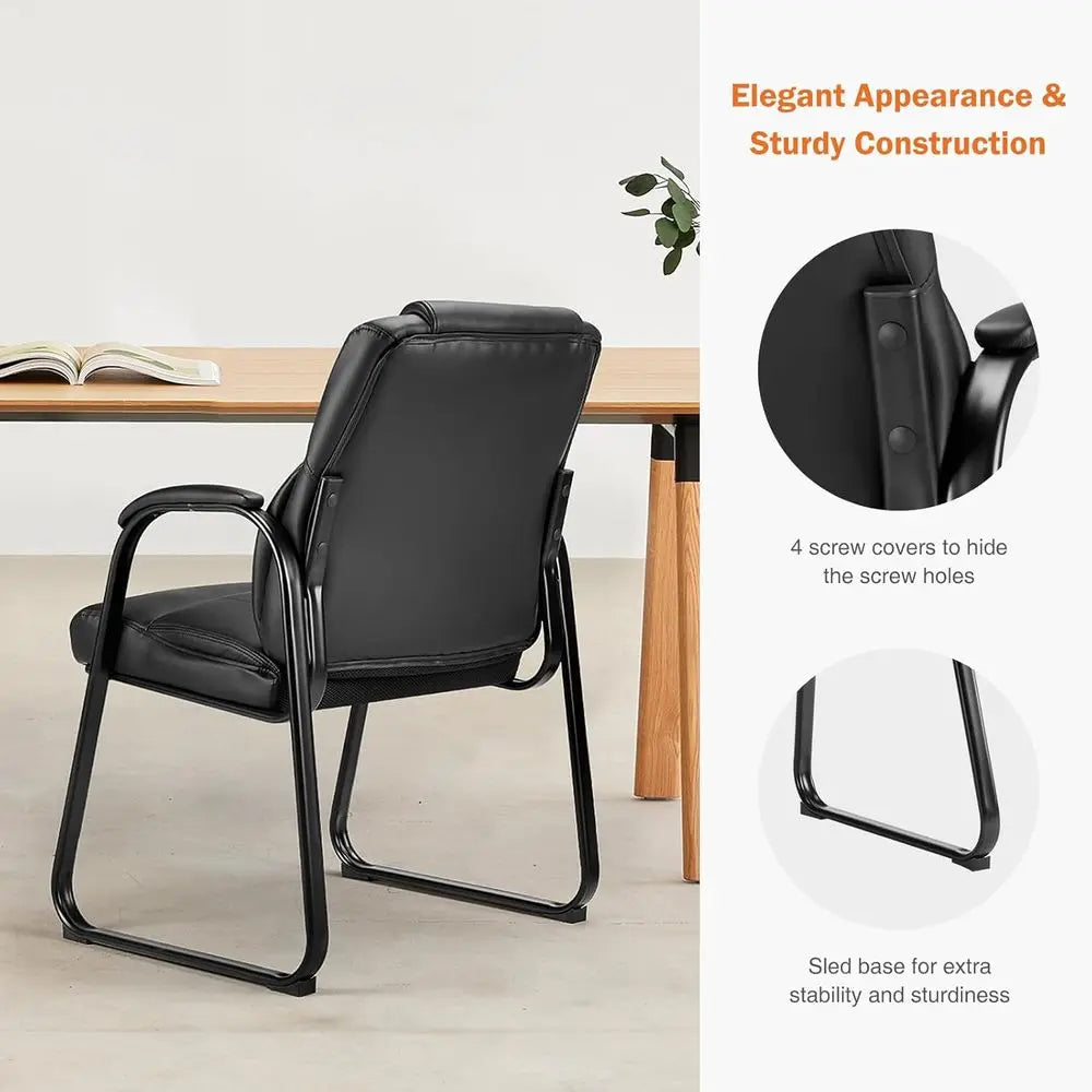 4-Piece Comfortable Office Chair Set, Stationary, Padded Arms, Ideal for Home, Office, and Elderly Use, Deep Black