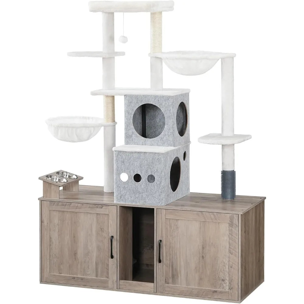 Multi Functional Cat Tree With Hidden Litter Box Enclosure