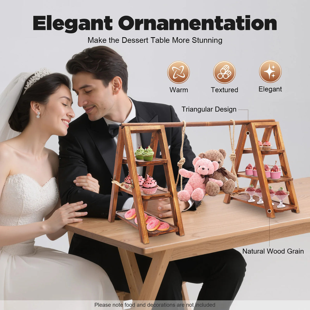 Three Tier Wooden Dessert Display Stand for Weddings and Parties