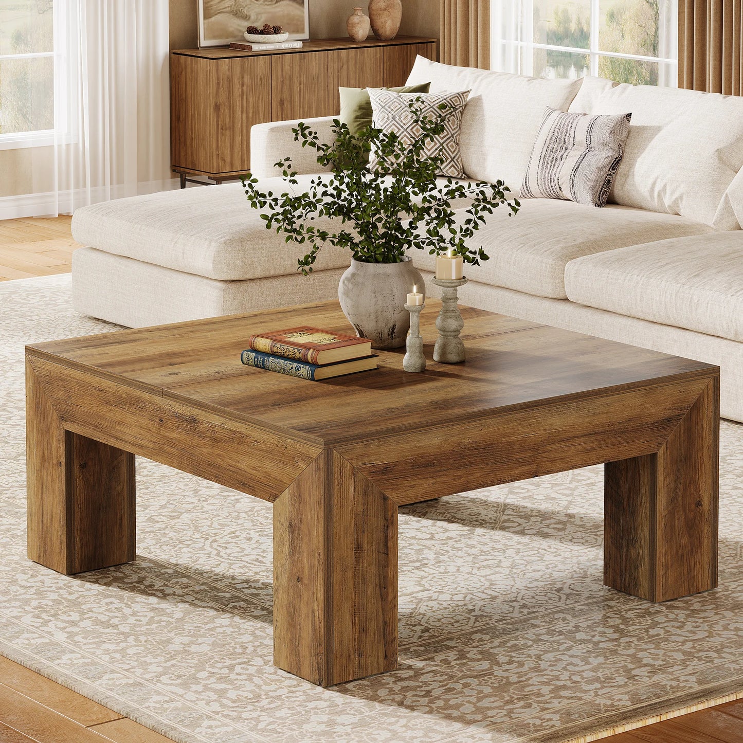 Tribesigns Square Coffee Table For Living Room Farmhouse Style