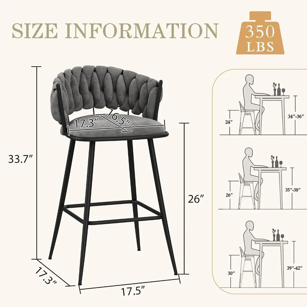 XIAOLANG Modern Counter Height Velvet Woven Back Bar Stools