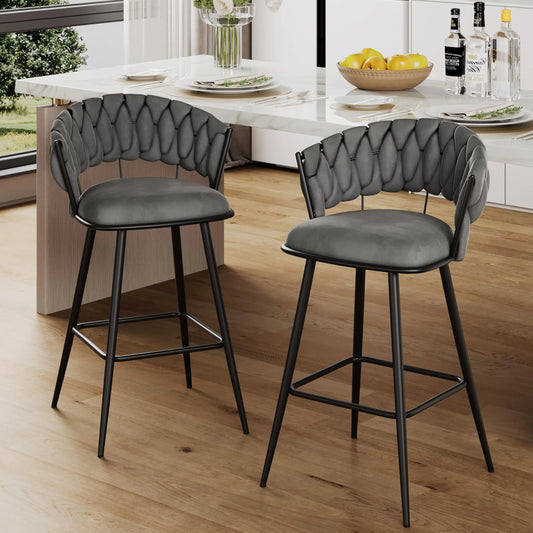 XIAOLANG Modern Counter Height Velvet Woven Back Bar Stools