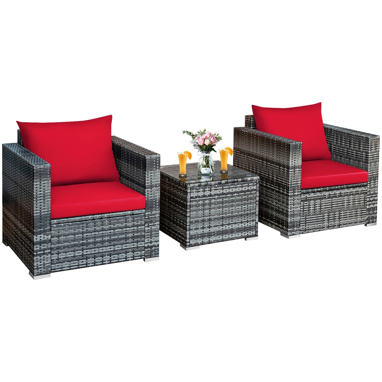 HOMASIS 3 Piece Patio Rattan Furniture Set With Cushions