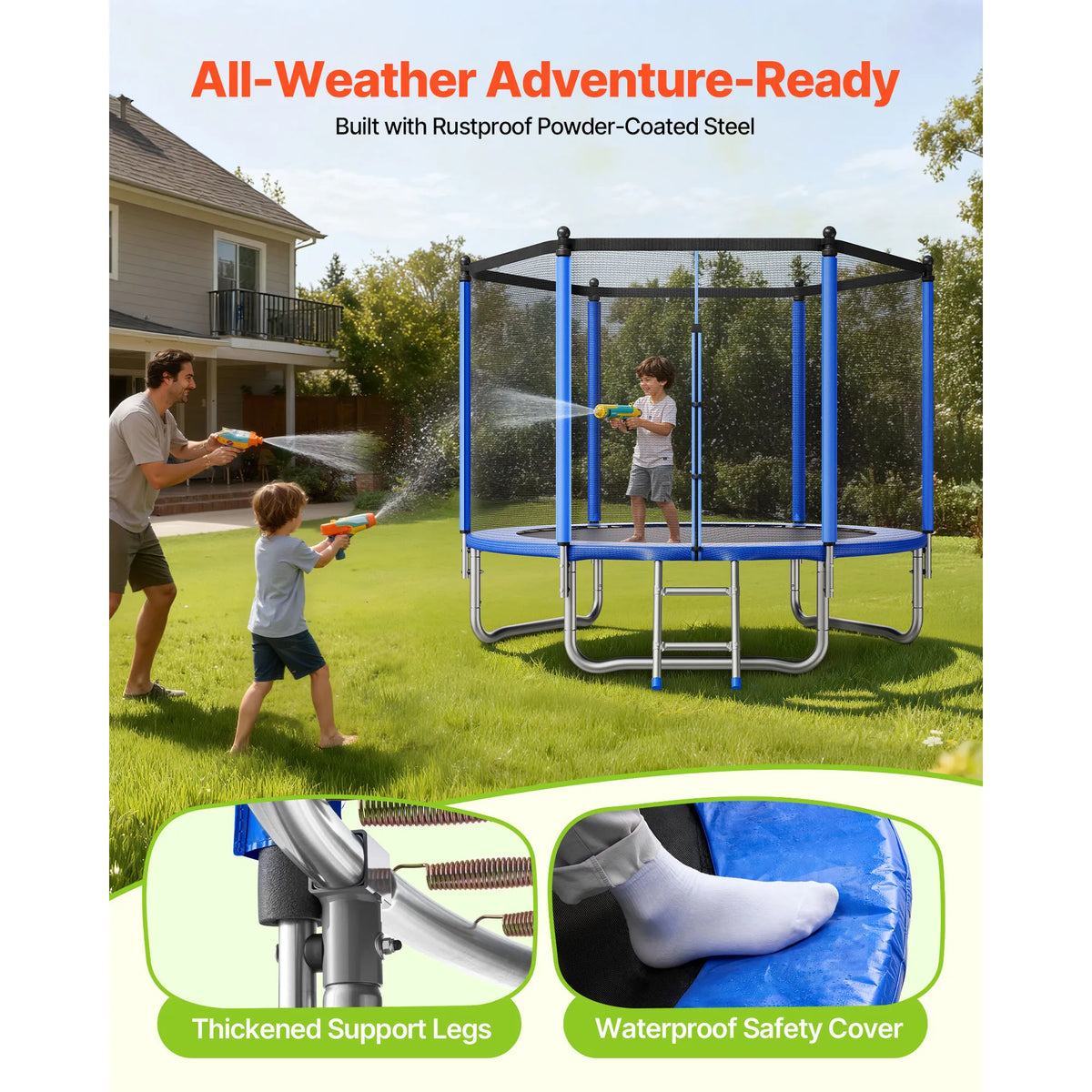 SucceBuy Outdoor Trampoline 8/10/12/14/15/16FT Round  Trampoline with Enclosure Net Anti-Rust Backyard Trampolines for Kid Adult