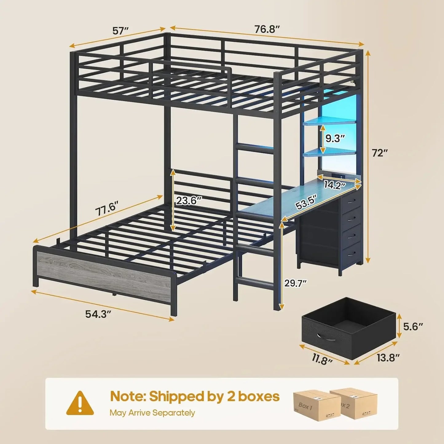 Adorneve Bunk Bed With Desk Storage Drawers And Lights