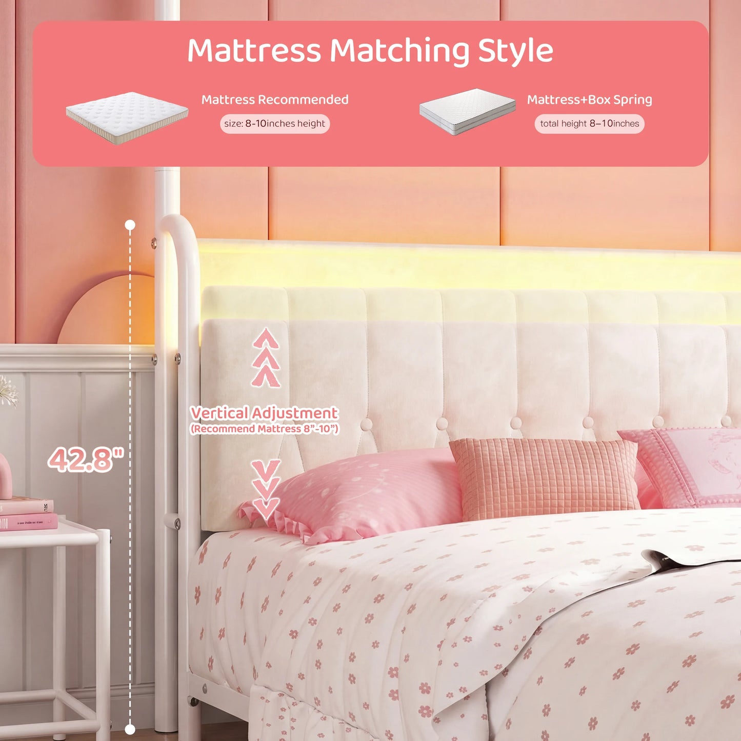 EnHomee Canopy Bed Frame With Charging Station And LED Lights