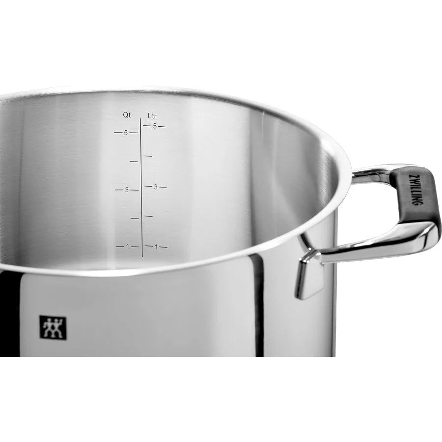 Cornelia Poletto 5-Piece Saucepan Set, Suitable for Induction Cookers, Stainless Steel, with Glass Lid, with Silicone Handles, S