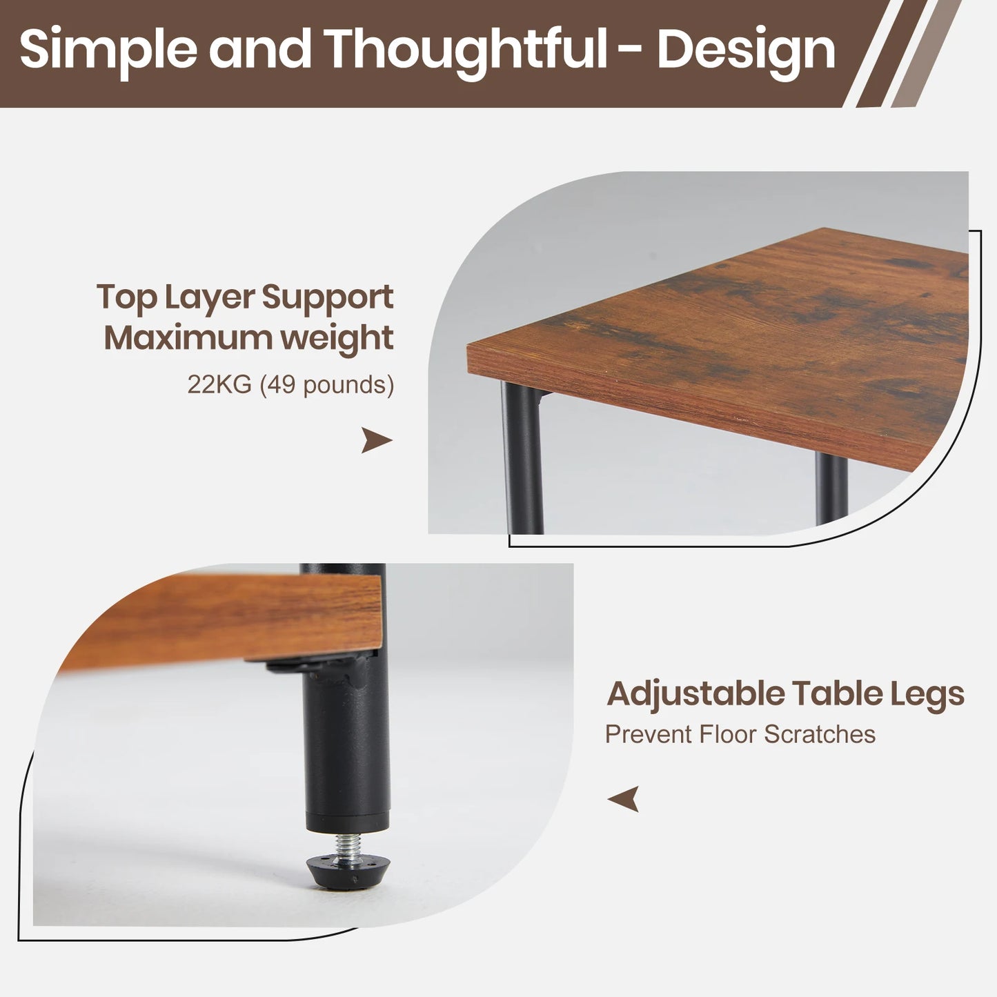 JHK 2 Tier End Table With Adjustable Feet For Living