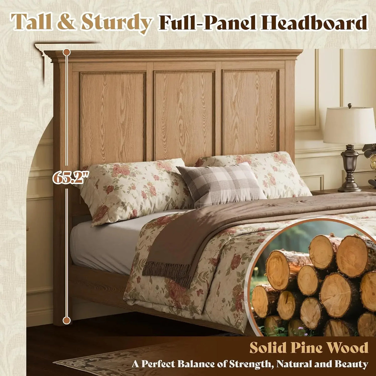 Solid Wood King Bed Frame With Modern Bedroom Headboard Furniture