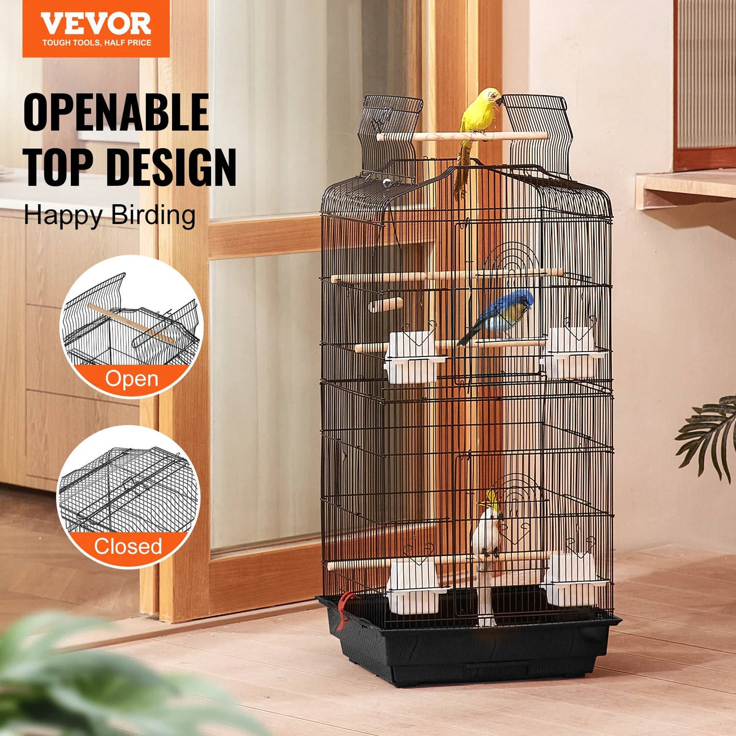 Hanging Bird Cage For Parrots With Swing And Perch