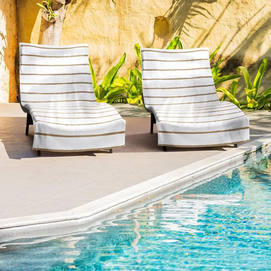 Striped Chaise Lounge Cover Set Of 2 Cotton Terry Durable