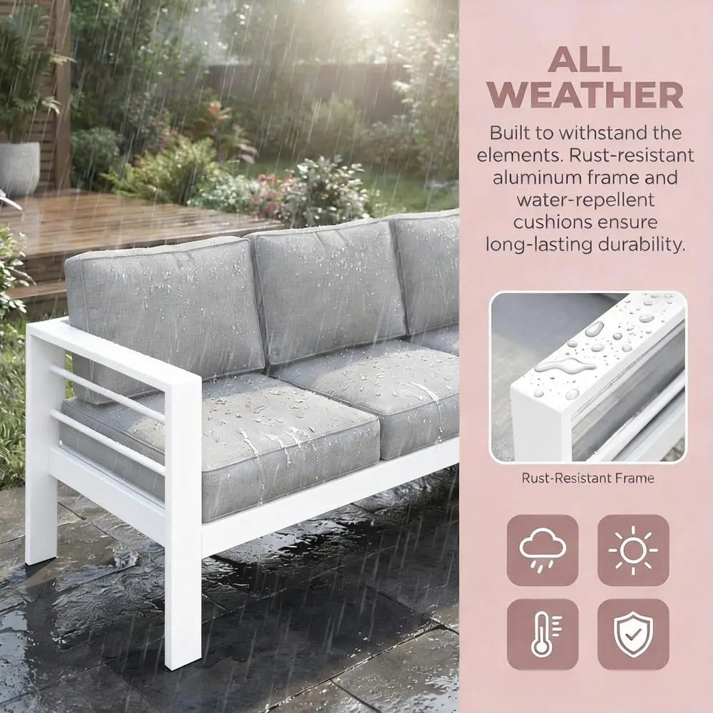 YTYIN Aluminum Outdoor Three Seat Patio Sofa With Thick Cushions